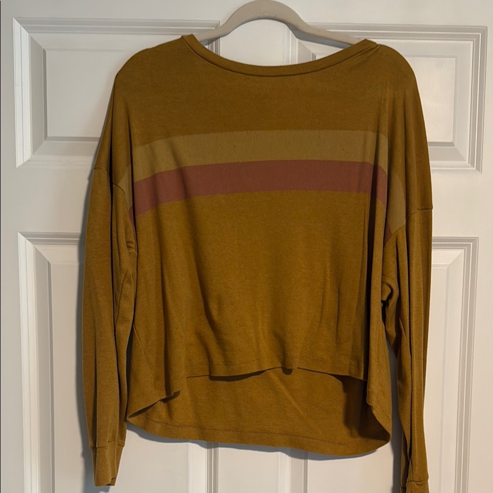 American Eagle Outfitters Mustard Long Sleeve Top with Brown Stripe